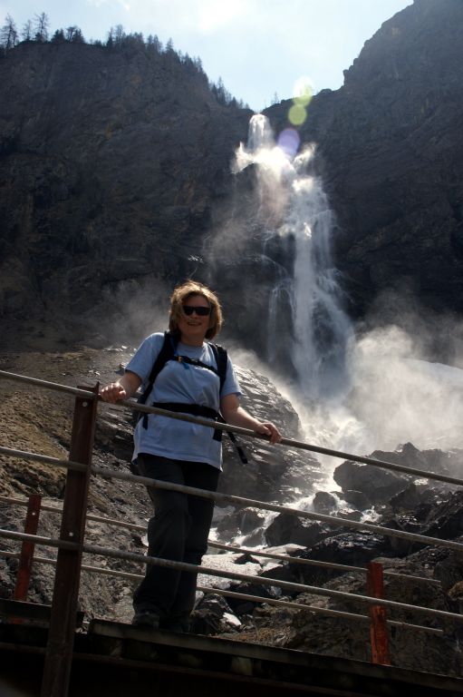 Judith at the base of the waterfall.