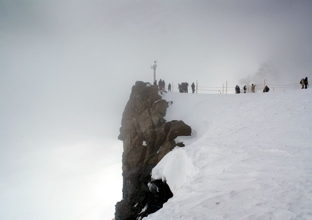 Dammit! At the top and we’re in the clouds again. We hung around and had some lunch, but the visibility didn’t improve. That’s twice the weather has thwarted us at the Jungfraujoch.