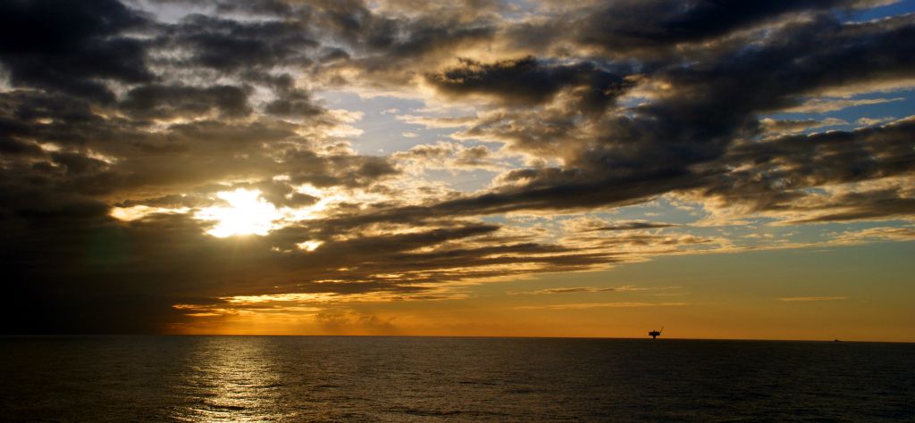 Tuesday – Another full day at sea. As we progress further south the sun gets progressively closer to the horizon each evening. The object on the horizon is an oil rig.