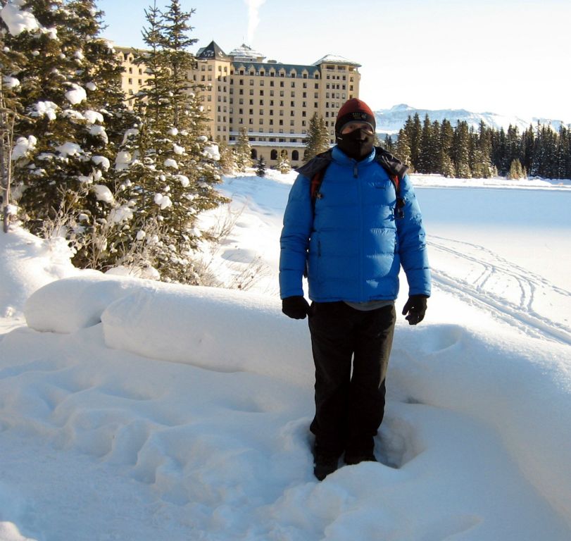 Me in front of the Fairmont Chateau Lake Louise.