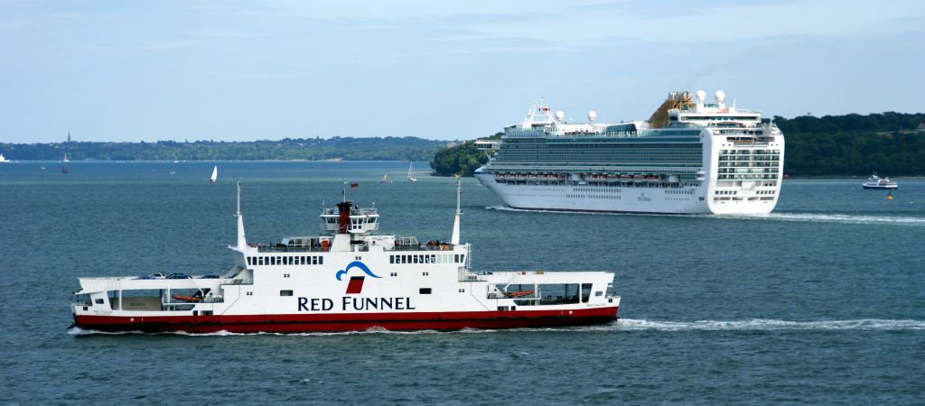 The Isle of Wight ferry dodged between the cruise ships.