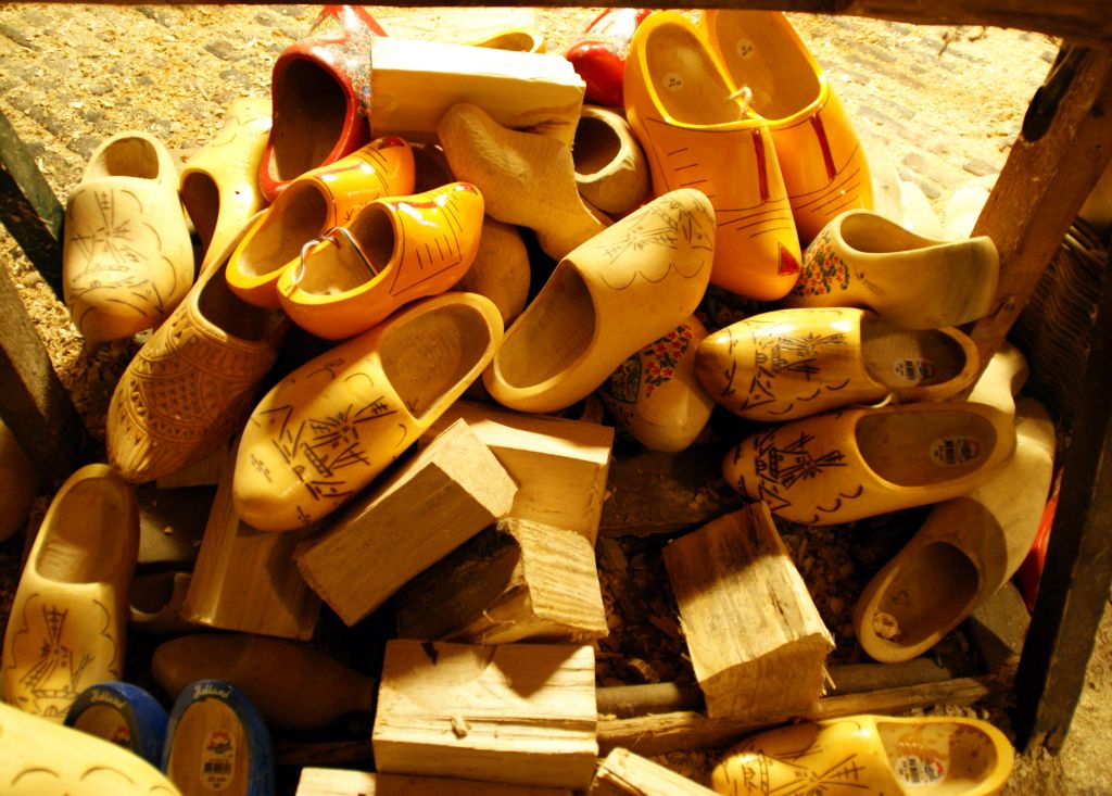 First stop on the tour was a small farm on the outskirts of Amsterdam that makes clogs and cheese (it’s generally good practice to diversify). Here's a pile of clogs and the blocks of wood that clogs are made from. A short demonstration indicated that it takes about one minute to make a clog using two machines that adopt the same approach to clog making as is used to cut a key. One machine shapes the outside of the clog, the other shapes the inside. It was still quite impressive to see though and probably not nearly as easy as it looked.