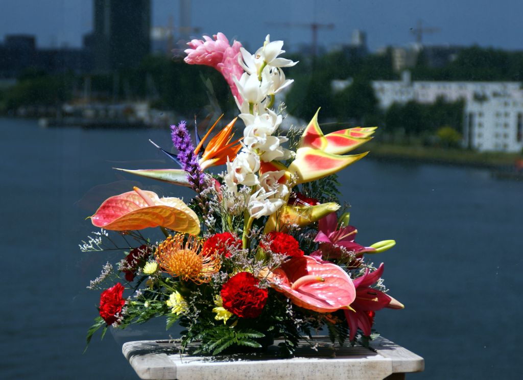 They'd also left this lovely arrangement of tropical flowers. And, yes, they were at least as expensive as they look.