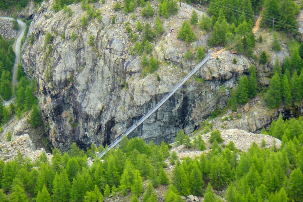 On the way back to Zermatt on the cable car, there was a nice view of the new suspension bridge that we had walked over yesterday.