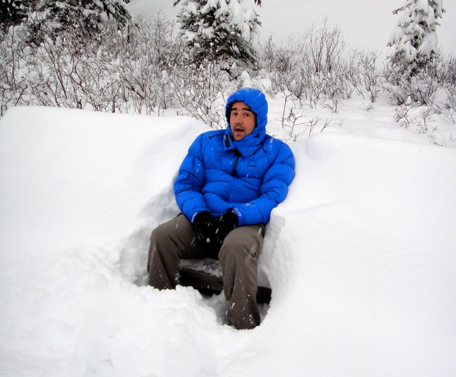 Me sitting on a bench, wondering what to do in all this snow.