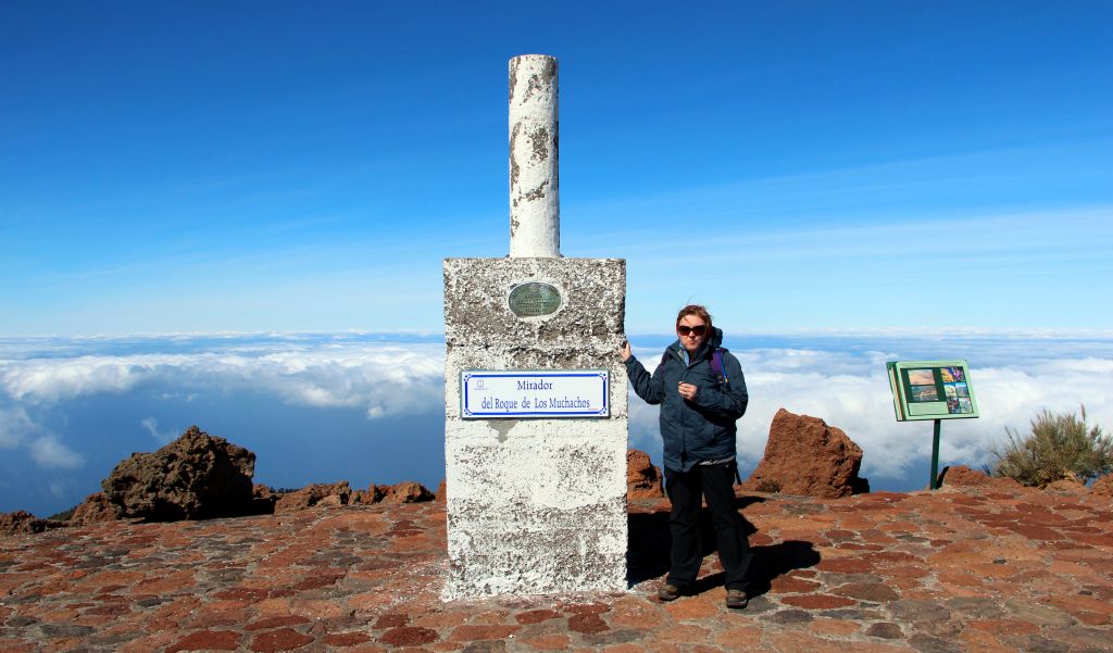 We pressed on and an hour-or-so later we arrived at the Roque de Los Muchachos. Judith is standing by the marker that identifies the highest point on La Palma. We were only about six miles from the coast, but we were also 2,421m (7,943 feet) above sea level, so we were getting a great view of the tops of the clouds. And it was windy. Really, really windy. Like, getting blown off your feet windy. Judit wasn't leaning against the marker to pose for the photo. She was holding on to it to stop getting blown over. It was also cold. The car indicated an outside temperature of 3C, but the wind must have been making it well below zero.We'd only driven about fifty miles from the hotel (although it was only about 25 miles as the crow flies), but it had taken us well over two hours to get here thanks to the bonkers, winding roads. And that was despite the fact that about 90% of our journey had been on three of the island's most major roads - the LP-2, LP-1 and LP-4. The LP-1 and LP-2 ring the island, with the LP-1 forming the Northern half of the circuit and the LP-2 the Southern half. The LP-3 cuts across the middle of the island East to West, whilst the LP-4 goes from the North-West, past the highest point, to the capital city, Santa Cruz de la Palma in the East.