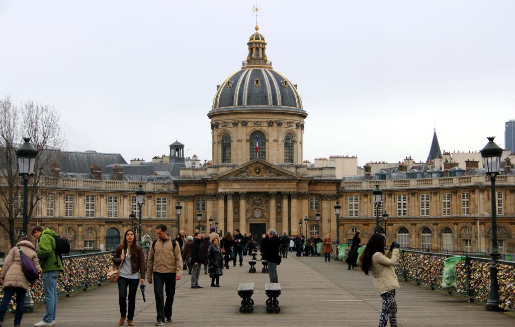 The view of the Institut de France across the Pont des Arts.