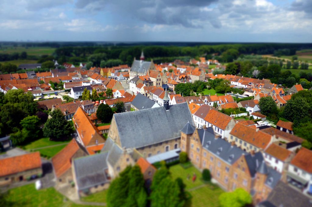 A photo of Damme from the tower using my new camera’s “miniature” setting.