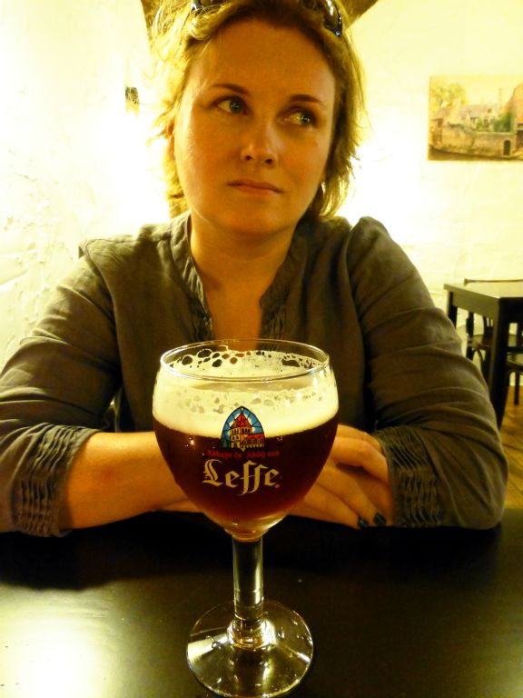 Judith wondering what she might have after her Leffe Ruby.
