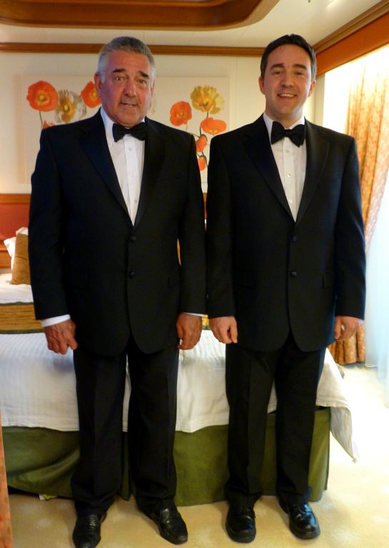 Before long it was time for dinner. Sunday night was a formal night, so here’s me and my dad looking rather smart in our dinner jackets.