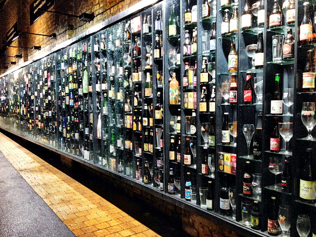 We left De Bierbistro, but it was still raining, so we ducked into 2be to have a look at their impressive beer wall, which allegedly showcases every brand of beer on sale in Belgium.