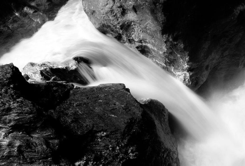 Another black and white blurry waterfall in the gorge.