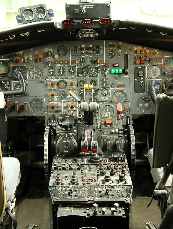 The cockpit of the BAC 1-11 (I think). Complicated.