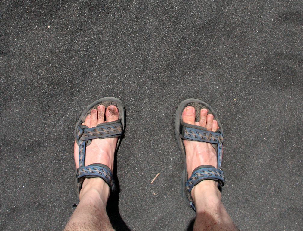 Oh, and I took this photo of my feet to remind me that the black sand was incredibly hot in the sunshine. Like painfully couldn't-have-walked-on-it-without-my-shoes-on hot.