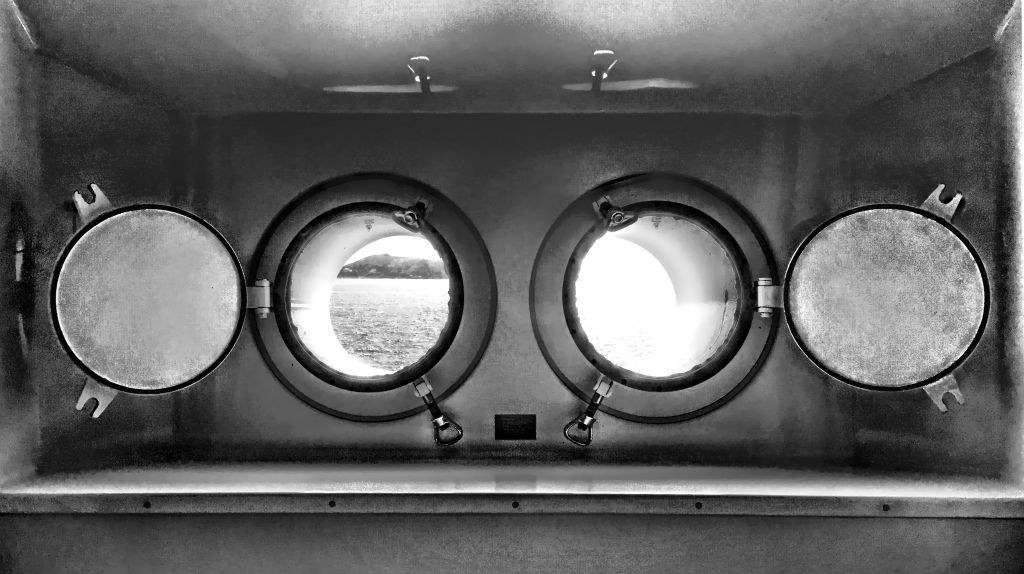 An interesting view of the portholes in our cabin.