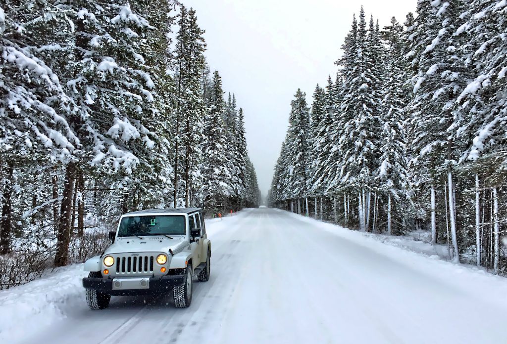 We decided to go for a drive up to the resort at Baker Creek to see what their availability was like for the next few days as we were thinking of relocating to there when we left Banff.Here's our Jeep on highway 1a.