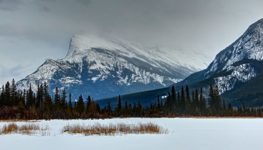 A view of Mount Rundle from Vermilion Lakes.