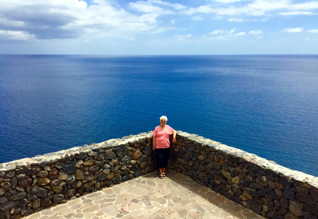 On the way back to our resort we stopped in to the Jardin Tecina hotel for a look.Here's my mum on their cliff-top view point.
