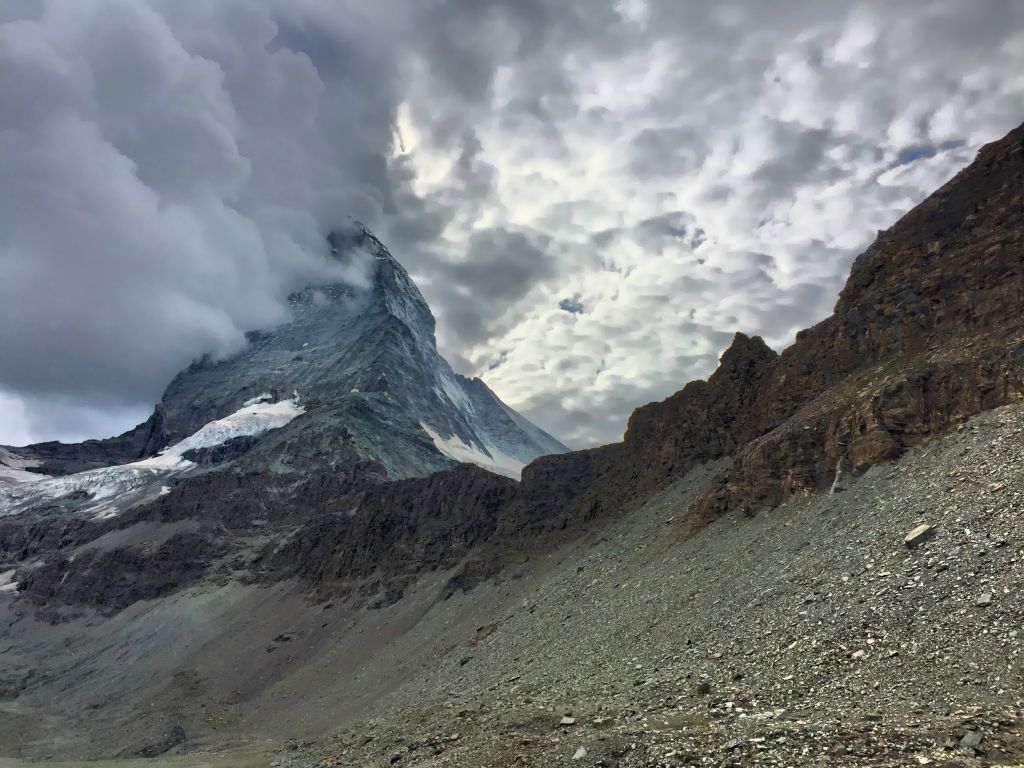 As I reached the base of the Hornli ridge there were magnificent views along the ridge to the Matterhorn.Despite the fact that it looks like I'm just standing next to a big pile of rocks (which I suppose I really am), the ridge on the right is almost 500 feet high!