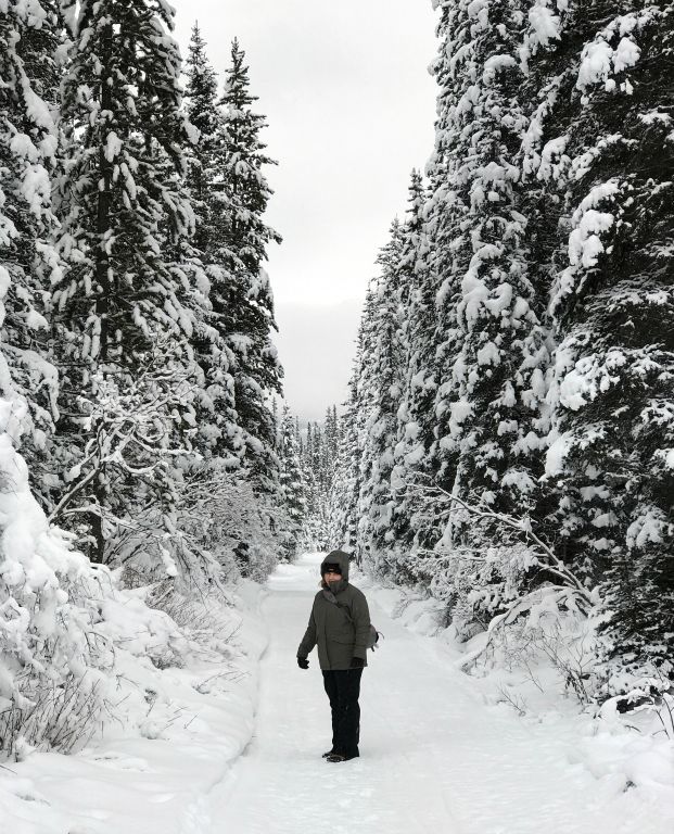 We had decided to walk from the hotel to Lake Louise Village down a combination of the Tram Line and Creek Trails. Judith found this acceptable as it was all downhill.Here's Judith shortly after we set off.
