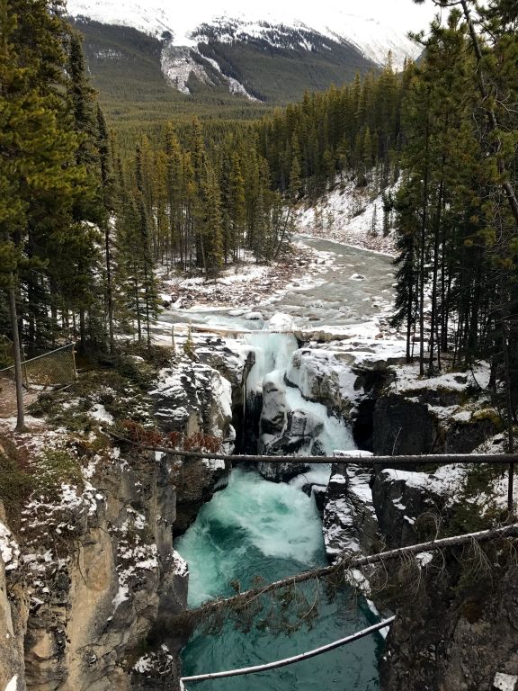 Just up the road from the Athabasca Falls is the Sunwapta Falls, which is pretty much more of the same thing really. We couldn't explore far at Sunwapta because the paths were very icy and the opportunities for injuring oneself were significant.