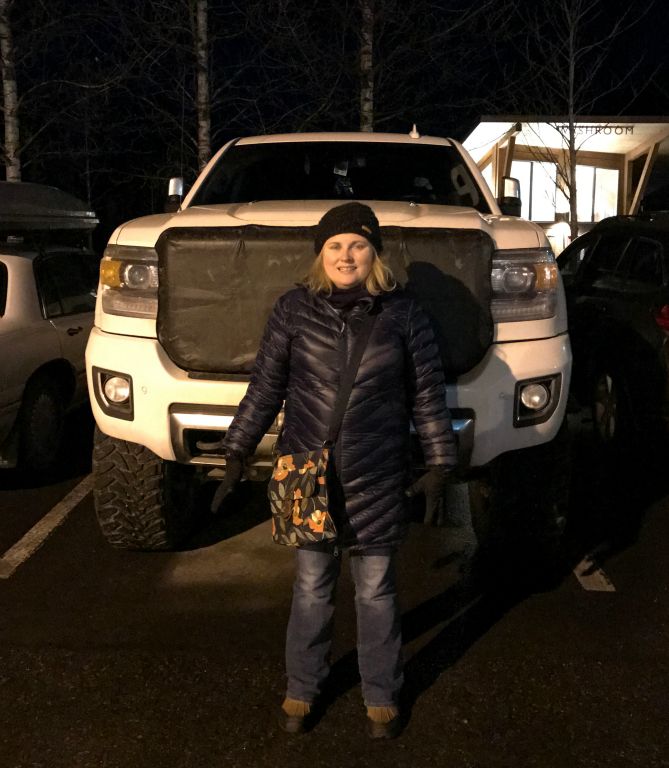 This GMC Sierra that Judith is standing in front of is presumably the pickup truck version of the classic Crocodile Dundee line "That's not a knife. This is a knife".