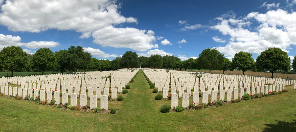 Across the road from the museum is the Hooge Crater Cemetery, which, as usual, is beautifully tended. There are 5,916 graves in this cemetery, of which 3,570 are unnamed.