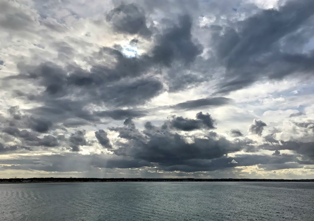 It had been getting steadily cloudier all day. The sky was still looking quite good when we left Ouistreham, but it was raining by the time we were half way across the Channel.