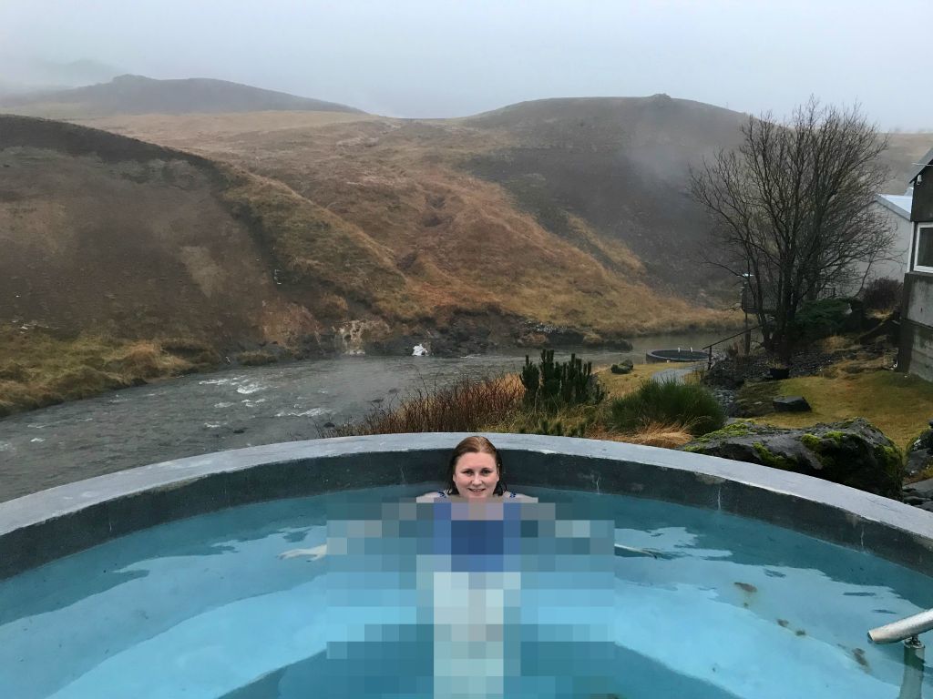 As we arrived back at the hotel in the middle of the afternoon there was no-one else around so we had the hot tub to ourselves.Judith asked me to pixelate her so that her glowing white legs, which have been denied sunshine virtually all year, didn't dazzle anyone.