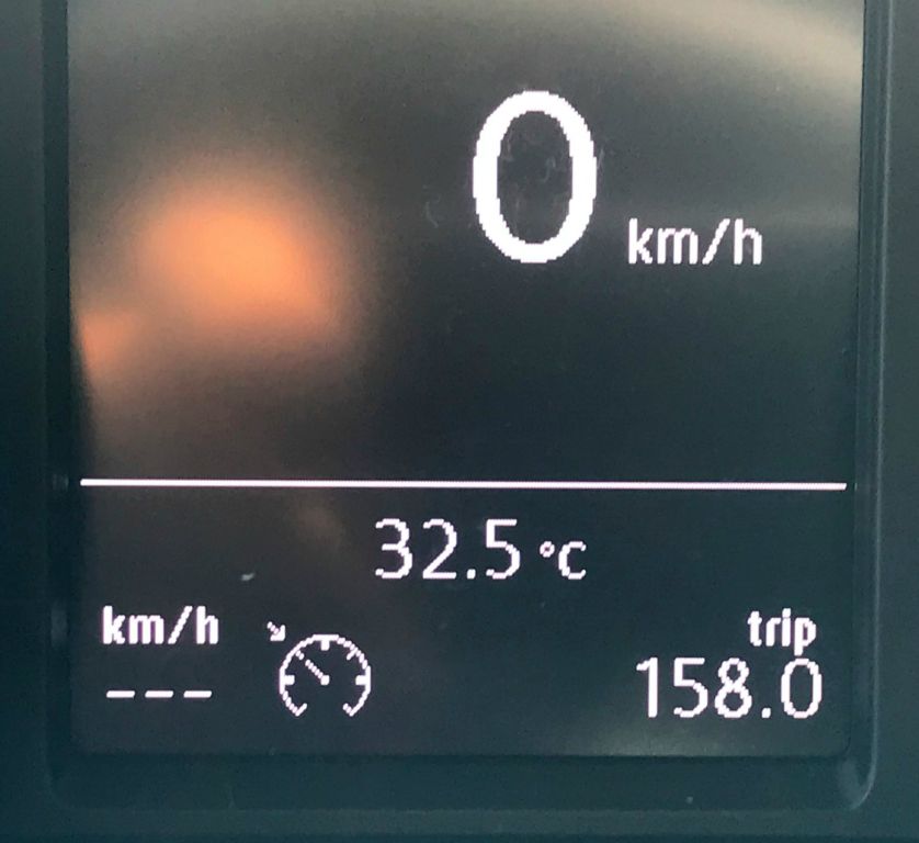 Back at the car, the car's external thermometer was showing just how scorchio it was.