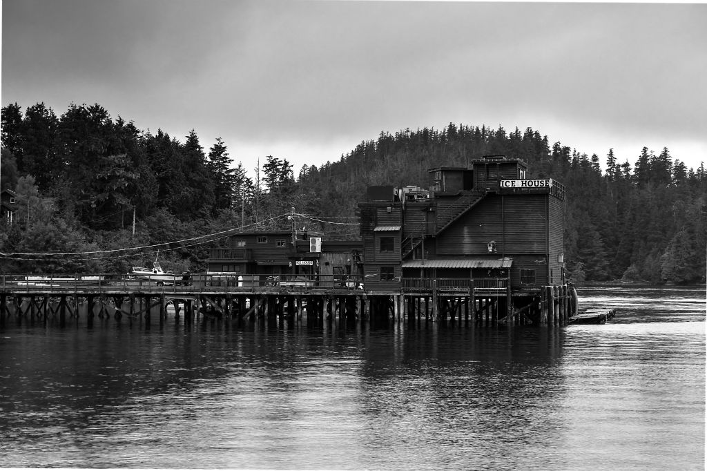 In black and white, this picture of an old pier could have been taken any time in the last hundred years (apart from the speedboat, but I couldn't be bothered to Dom that from the photo).Judith had booked a table in the very busy Wolf in the Fog for dinner. Their pasta was very excellent.Beer sampled today:- Tofino Brewing Dry Hopped Blonde