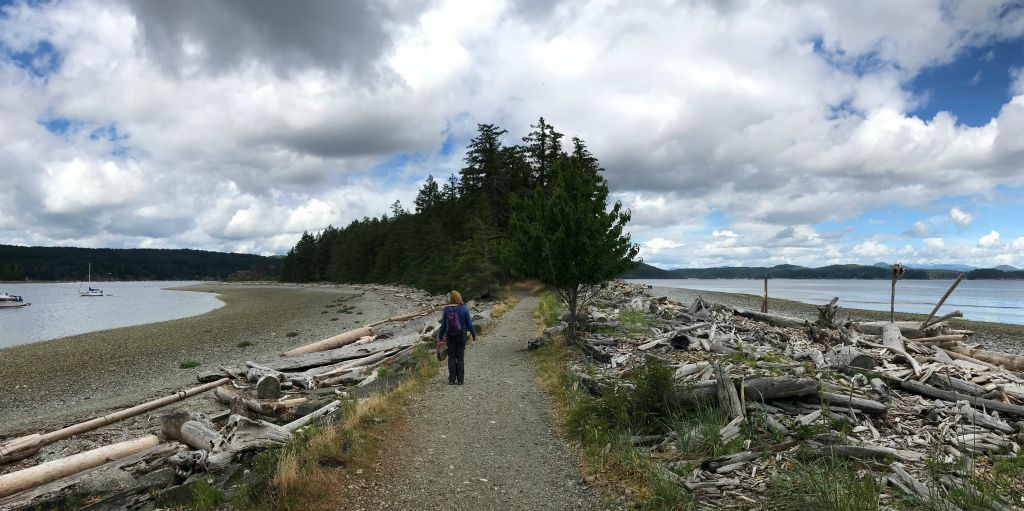 We thought we'd spend the day exploring Quadra Island. Here's Judith going for a walk at Rebecca Spit Park.