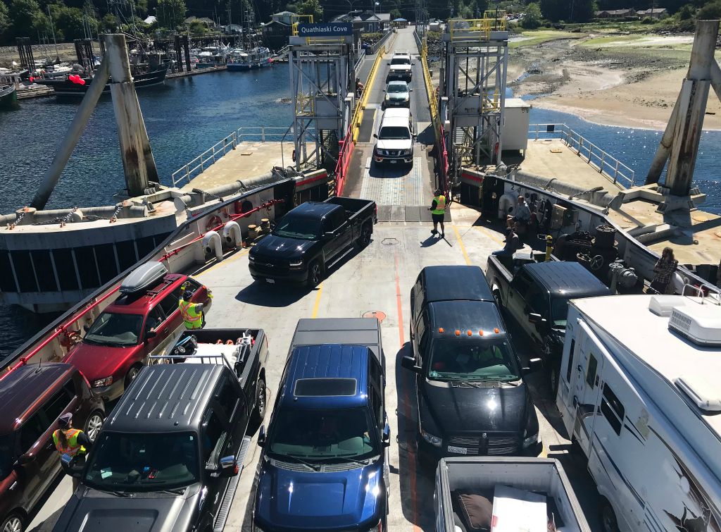Tuesday - We'd decided to take the car back to Vancouver Island for the day to allow us to venture a bit further afield, but the ferry was busy. Here they are trying to work out how to cram as many cars on as possible.