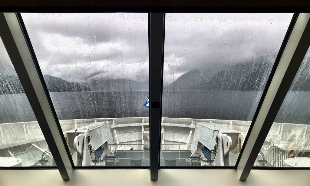 In addition to booking a cabin, we had also booked seats in the lounge at the front of the boat as we were advised that this would be an excellent spot to admire the scenery from. And it would have been if it wasn't cloudy and pouring with rain.