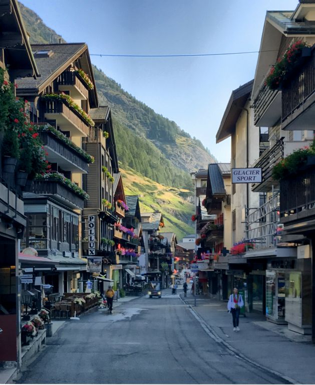 Sunday - Up and out early to try to get some walking in before it got too hot out. There weren't many people on Zermatt high street at 08:30.