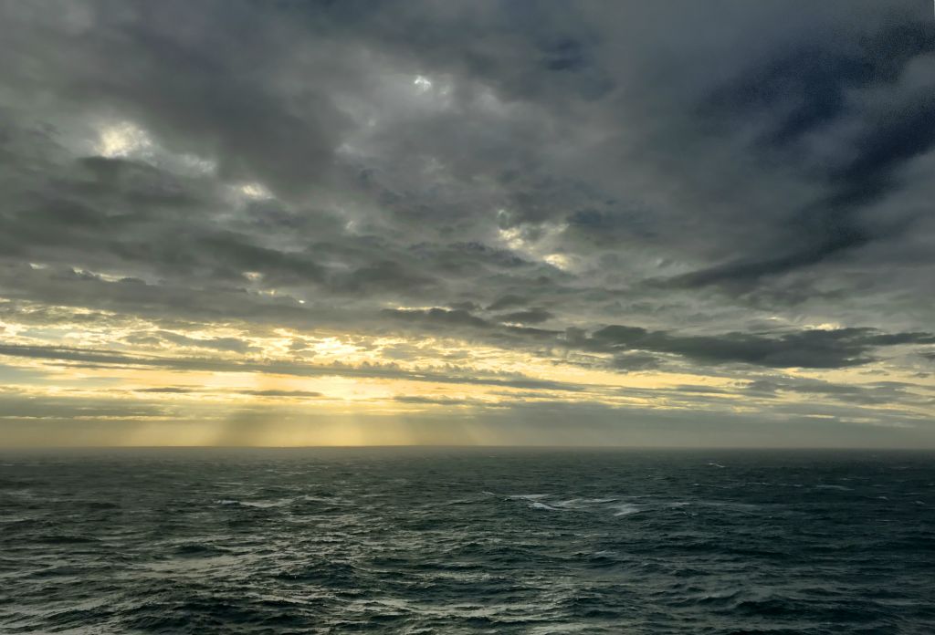 Saturday - Well the sun was almost out, but we were still in the grip of Storm Callum. Although the sea looks relatively calm, I took this photo from our balcony on deck 14, which was probably over a hundred feet above sea level.All of the outside decks on the ship were closed due to the weather.
