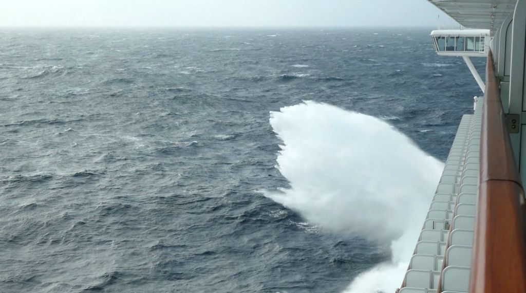 The bow of the ship was creating some impressive spray explosions as it hit the oncoming waves. Here's one just going off.