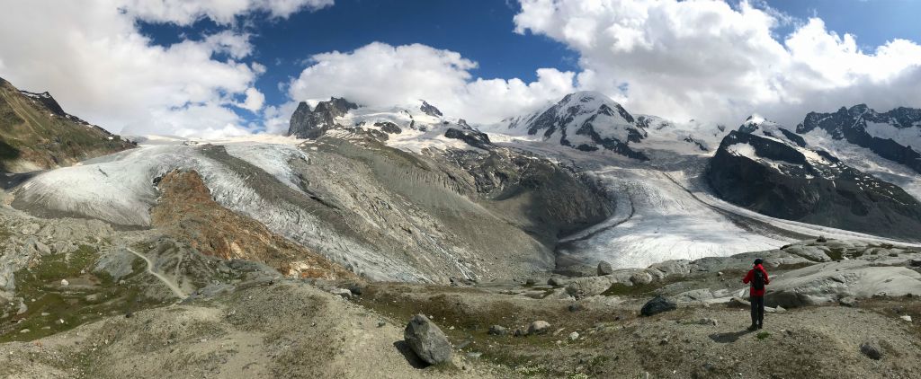 Here's Simon at the point where the hiking trail becomes the alpine trail.The photo in no way captures the epic scale of the glaciers and the mountains.