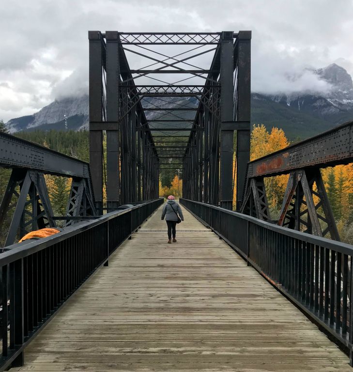 Friday - The weather was turning a bit grim and cold, so we decided to just hang around Canmore today. We started out on the Spur Line Trail, which goes over the impressive Canmore Engine Bridge.