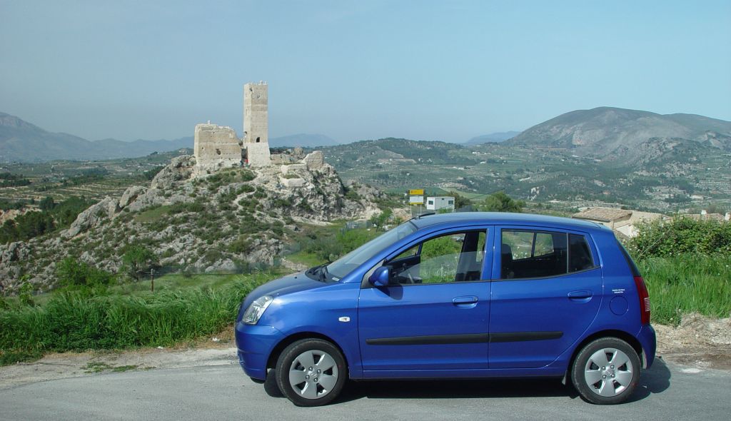 Our awesome Kia Picanto, with a miscellaneous castle thing in the background. Possibly the smallest and least powerful car I’ve ever driven, but perfect for driving about in town and on the narrow roads in the hills. Nice colour too. This would have been somewhere around Alcoy, about 40 miles north of Alicante.