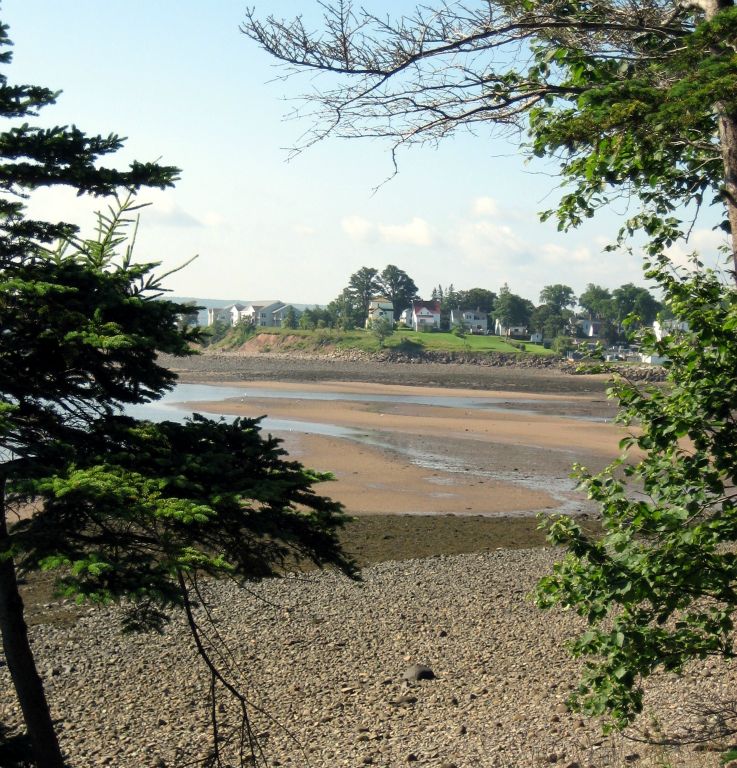 This is (part of) the Annapolis Basin at low tide, looking across from the beach in front of the hotel to the town of Digby.