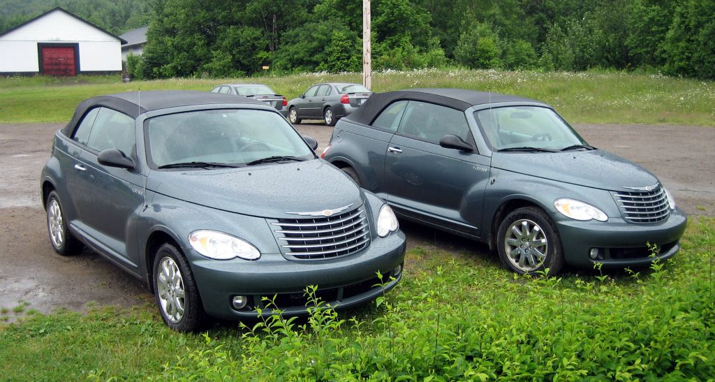 What are the chances. Two green PT Cruiser convertibles in the same place. Mine’s the clean one.