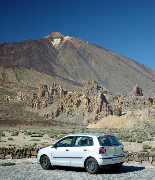 From back to front - Pico del Teide, the Roques de Garcia and our VW Polo. Only 55bhp from its 1.2 litre engine, but it was largely fit for purpose and was nicely proportioned for the winding mountain roads.