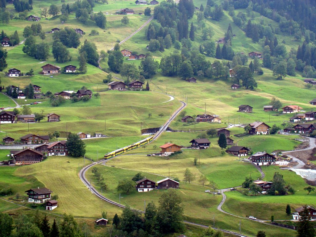 This is a view of the train from Grindelwald to Kleine-Scheidegg as seen from our hotel balcony.