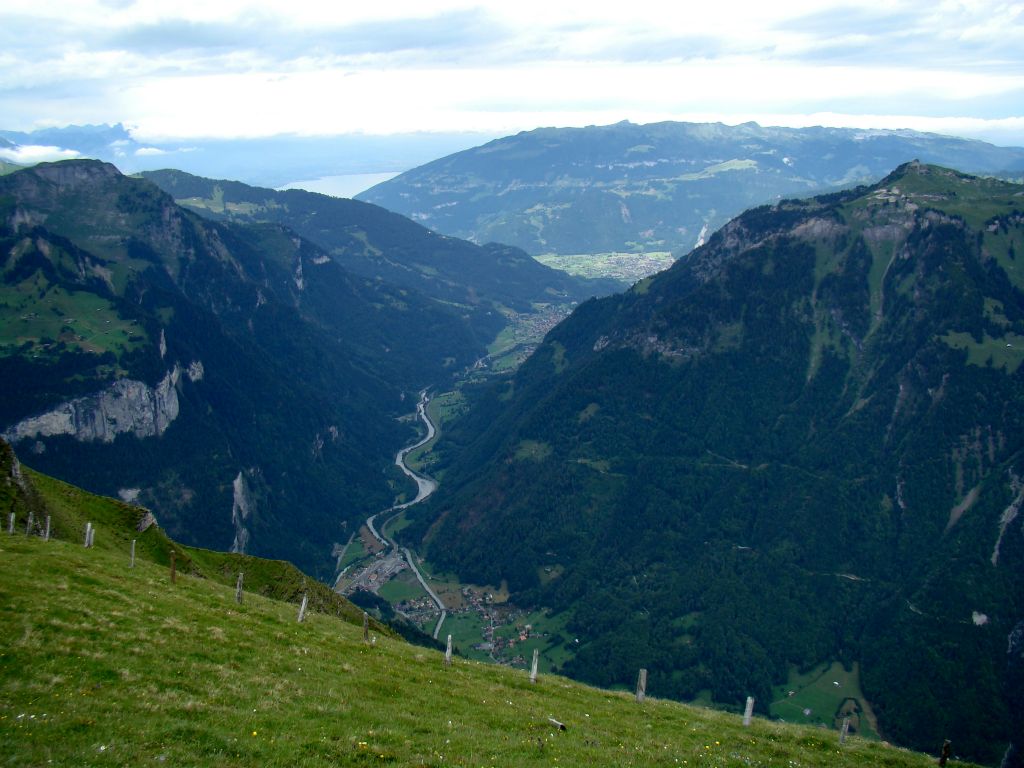 From Mannlichen Gipfel, looking north towards the town of Interlaken. You can just see Lake Brienzersee in the distance.