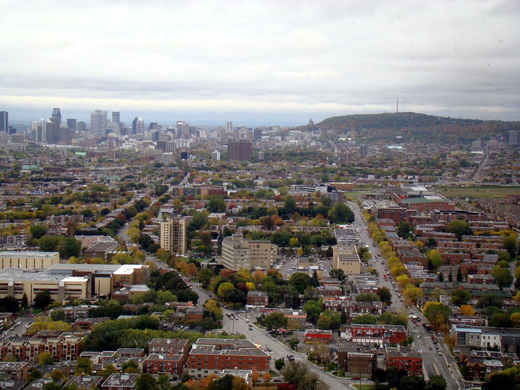 Another view from The Tower. Downtown Montreal on the left. Mont Royal on the right.