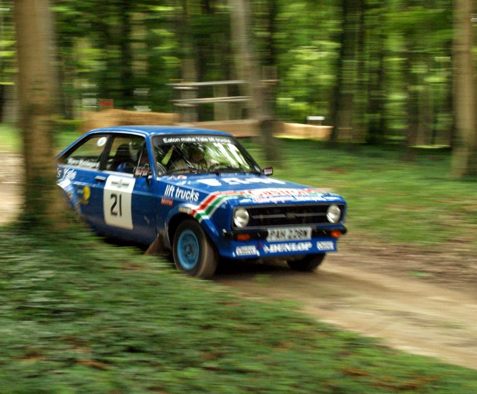A Ford Escort in the rally stage.