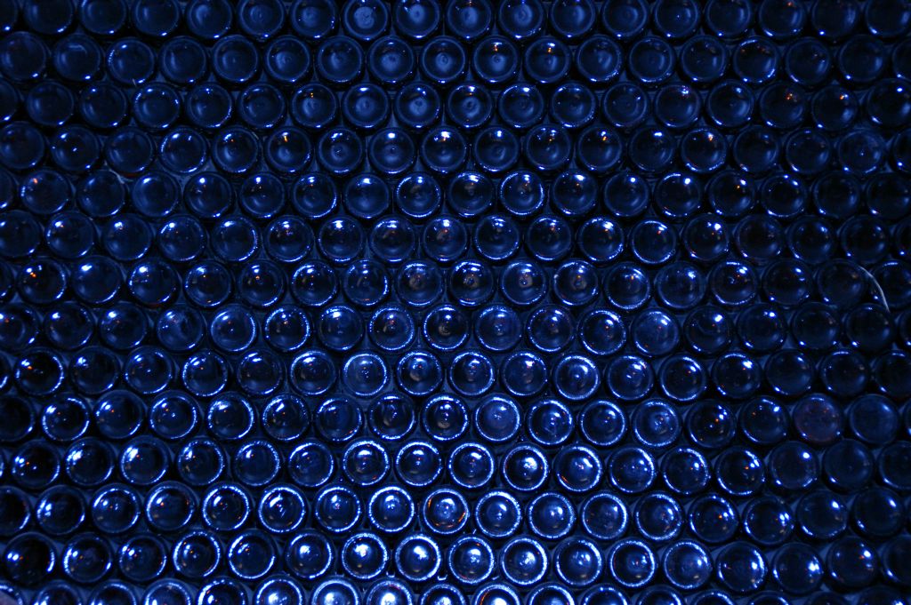 A wall of empty bottles in the cellar of the Henri Maes Brewery. That would make nice desktop wallpaper I reckon.
