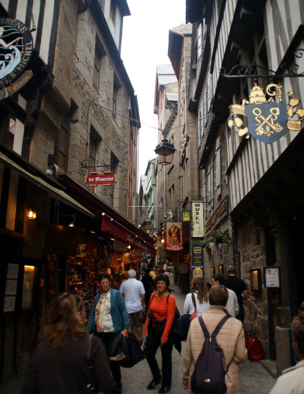 Le Mont-Saint-Michel was a very impressive place indeed, even with the grey weather and hoards of tourists. The lower town was primarily composed of these narrow street that are reminiscent of the Shambles in York. They were full of shops and restaurants.