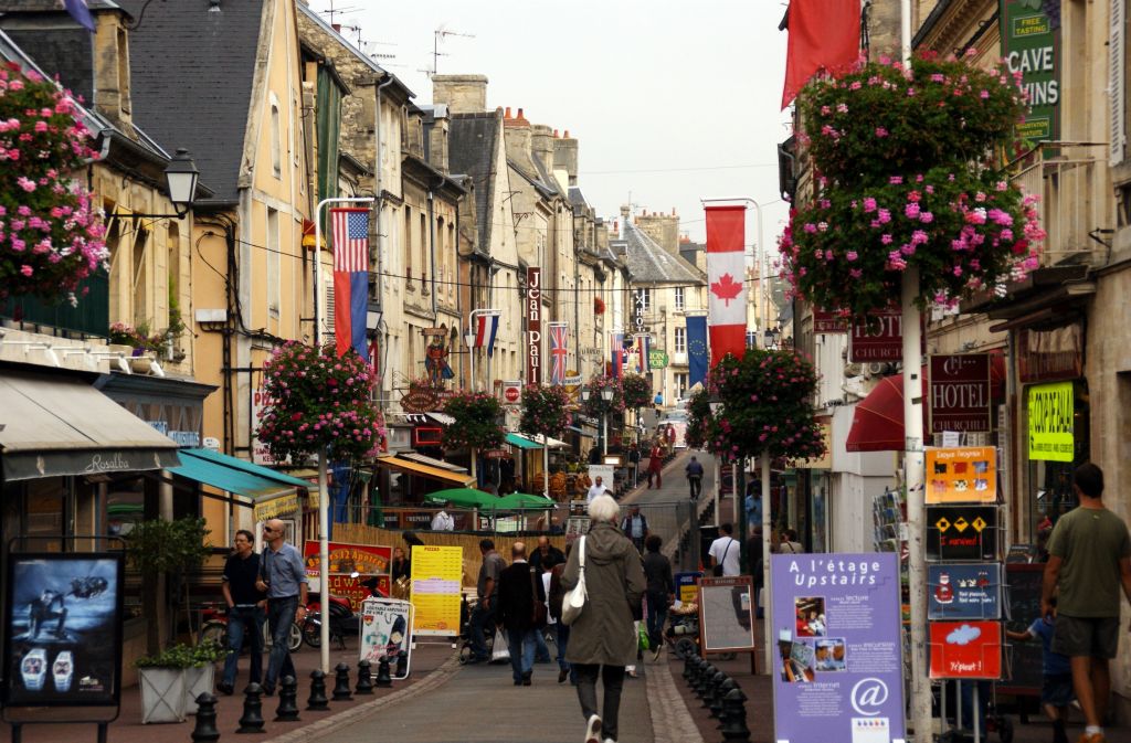 Having left Omaha Beach, we travelled to Bayeux, where the tapestry lives. This was the view down the high street.